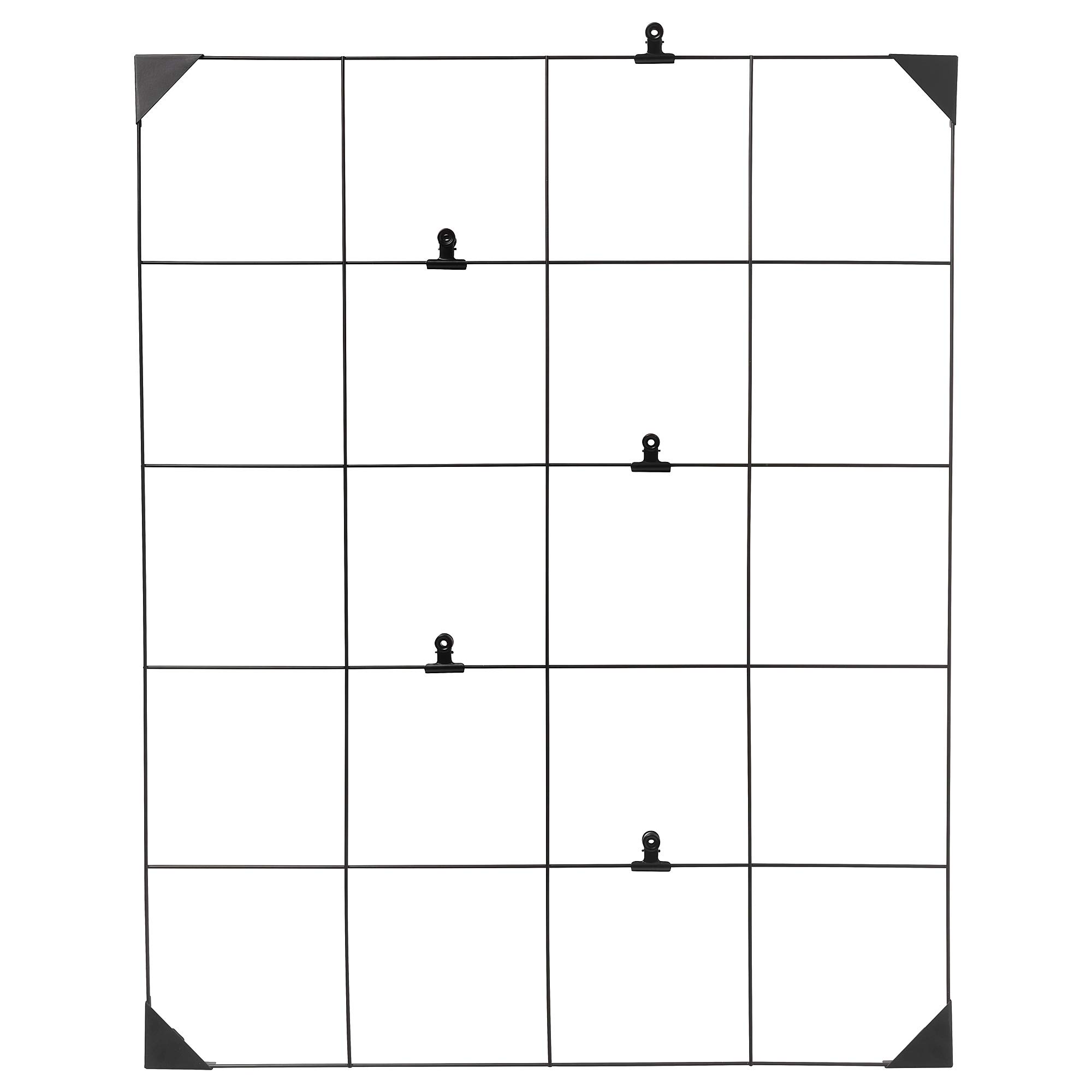 Tableau mémo avec clips grille métallique noire de rangement mural
