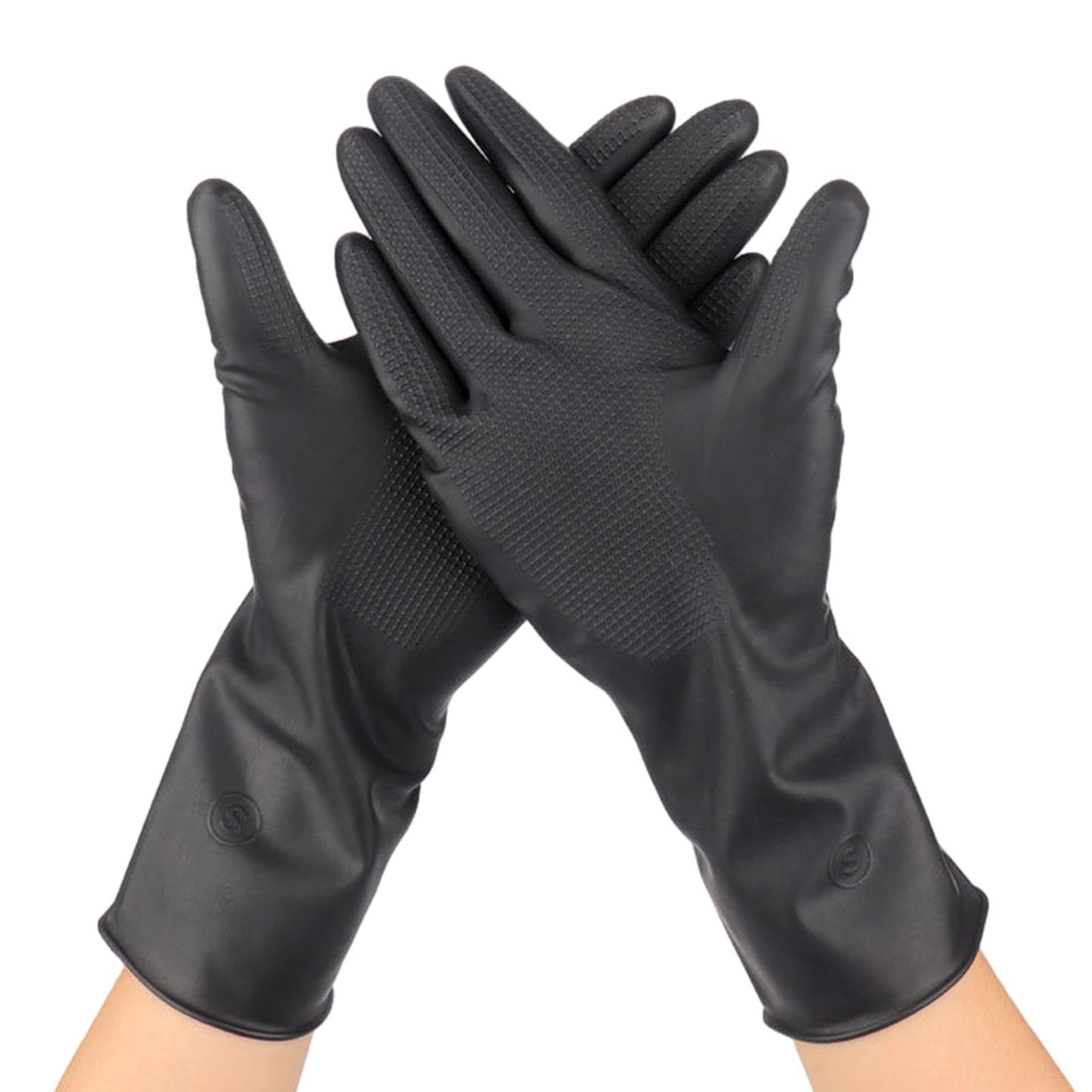 Lot de 2 paires de gants en latex réutilisables noirs pour salon de coiffure pour protéger contre la coloration des cheveux (2 paires)