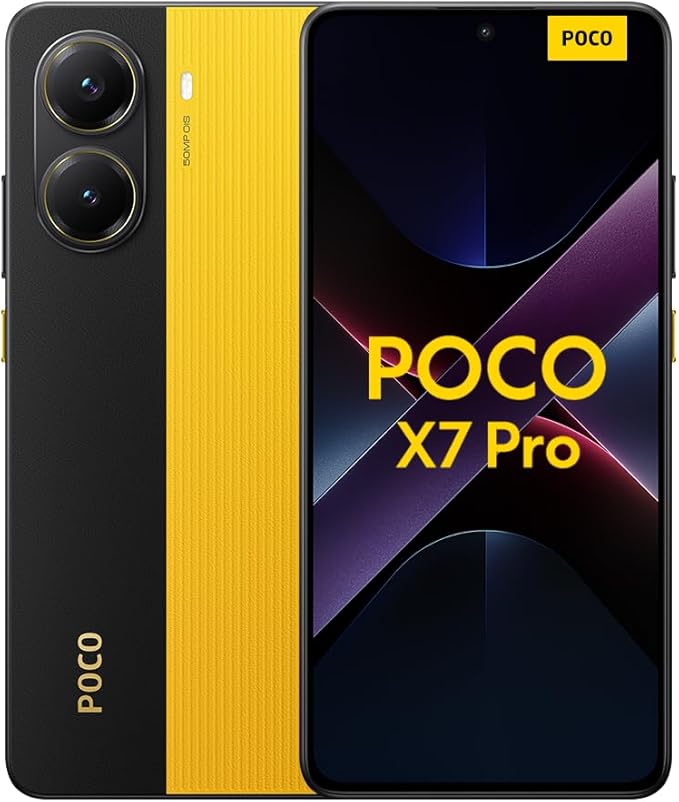 Xiaomi Poco X7 Pro Smartphone, 12+512GB, Yellow, 50MP Main Camera with OIS, 6000mAh (Typ.) Battery with 90W HyperCharge, IP68, AI Functions (Charger Not Included)