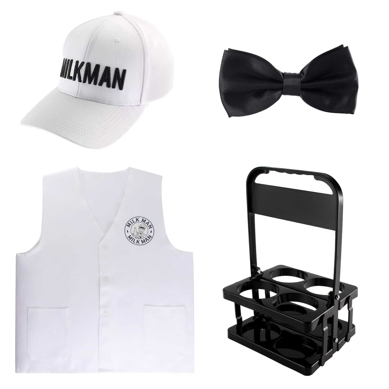 Yewong Adults 50s White Milkman Hat Vest Set Dairy Delivery Costume Set for Halloween Milk Man Cosplay