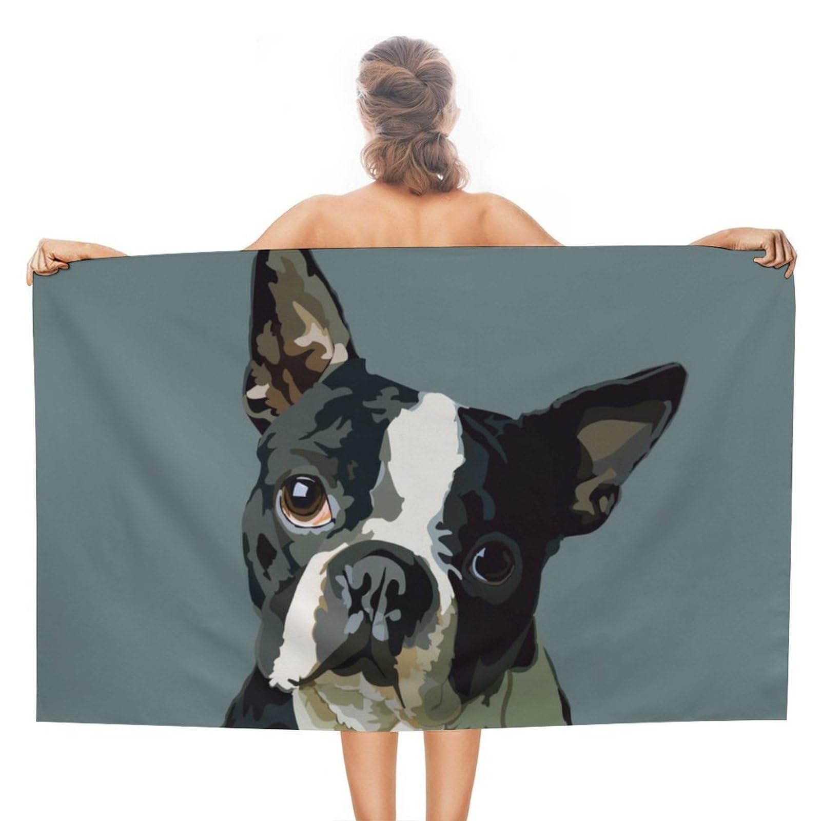 LWORZIIB Beach Towel, Boston Terrier Bath Towel, Absorbent Towel for Swimming, Sports, Travel