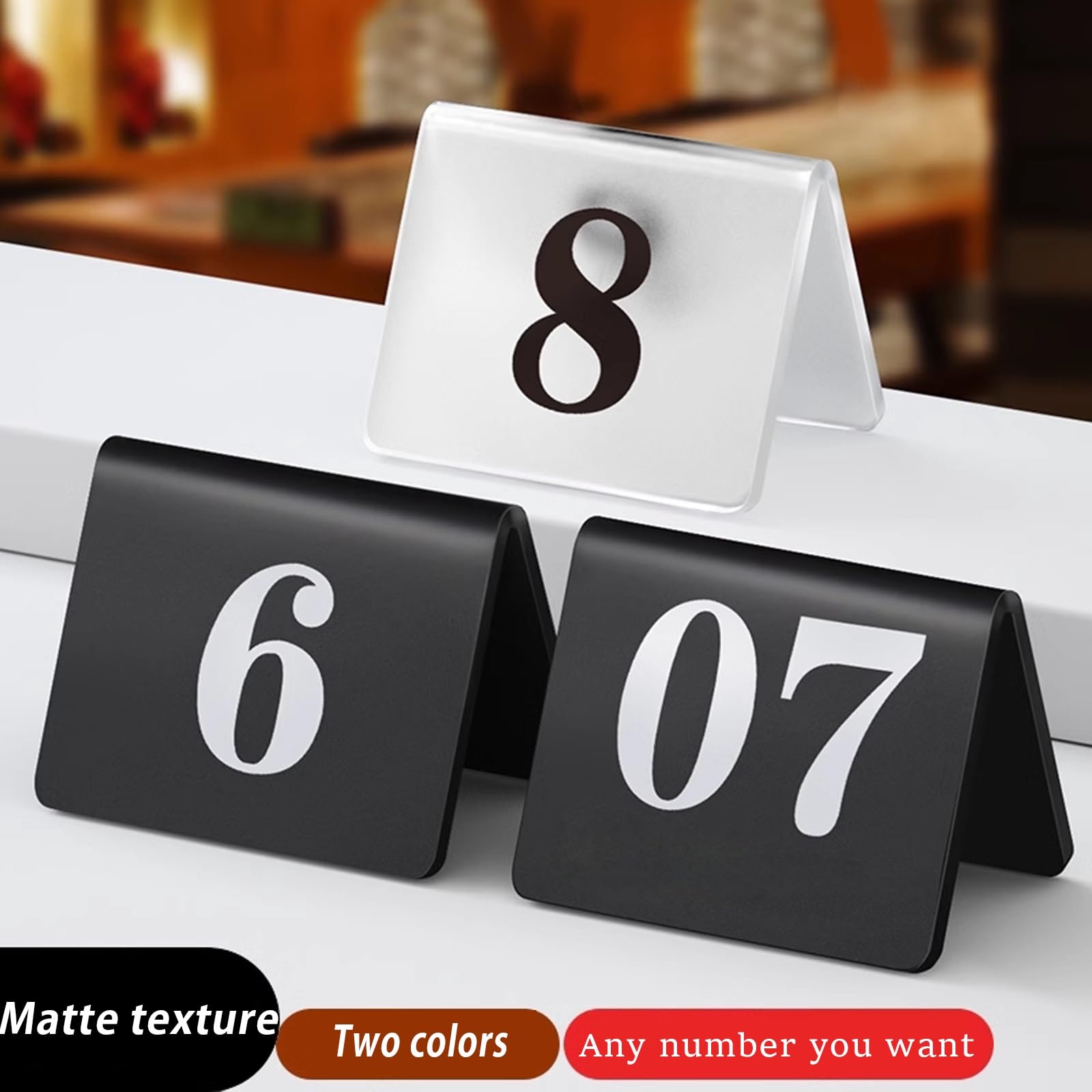 Akrylowe numery stolików, Dwustronny akrylowy zestaw numerów do stołu namiotowego wielokolorowy 85x65mm(Clear,1-50)