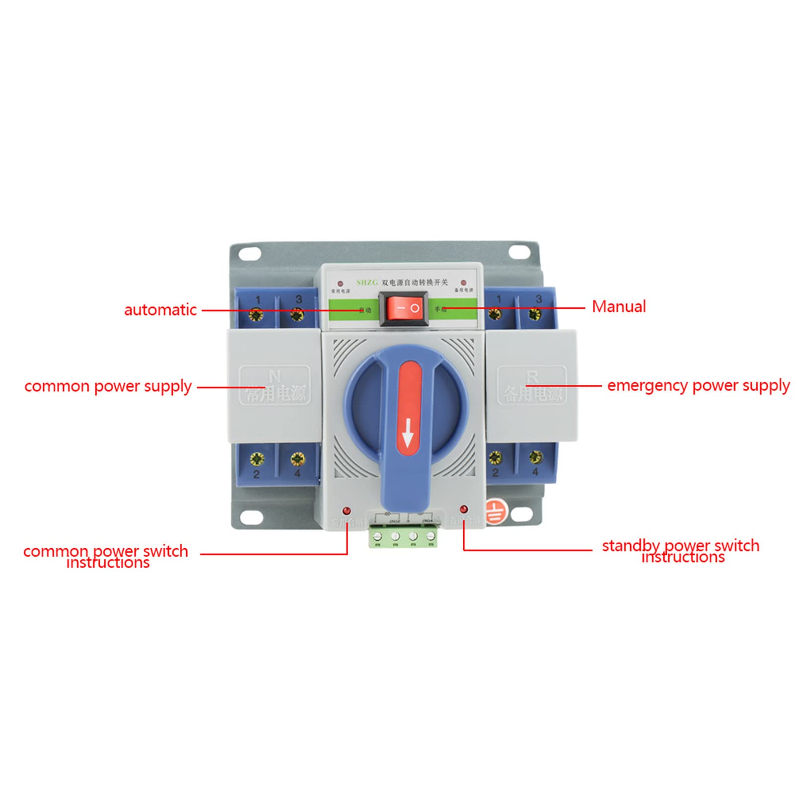 Commutateur de Transfert Automatique, 220V 63A 2P, Disjoncteur à Double Alimentation, Mini Interrupteur avec Protection Complète et Interface EP