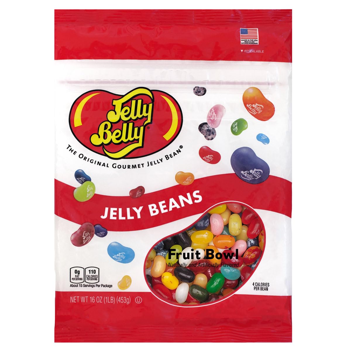 Jelly Belly Fruit Bowl 16 Flavors Jelly Beans - 1 Pound (16 Ounces) Resealable Bag - Genuine, Official, Straight from the Source
