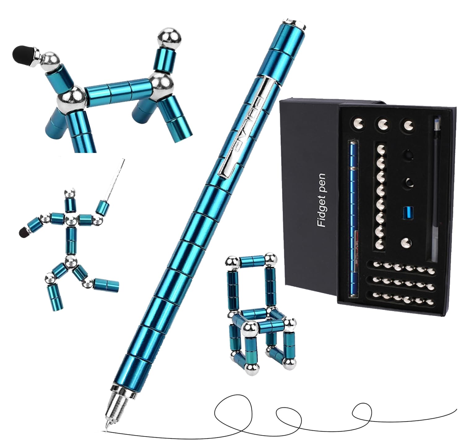 Meweo Magnetic Fidget Pen Magnetic pen Gifts Fidget Pen Toys for Teenage Girls Boys Adults?Toy Pen Decompression Toy Magnet Pen, Versatile Deformable Fidget Writing Pen (big blue)