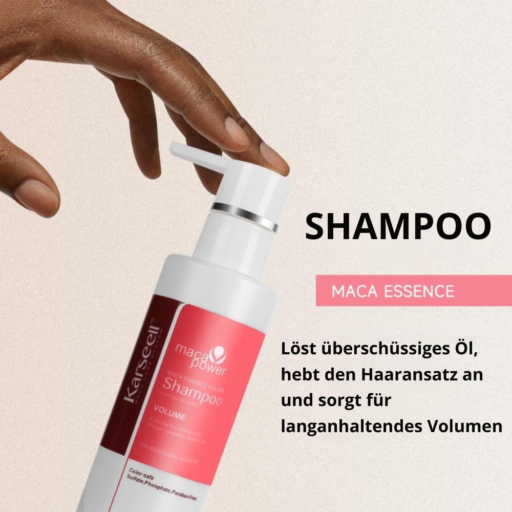 Karseell MACA CARE SYSTEM Set Volumen Shampoo + Reparierender Conditioner Arganöl Panthenol Volumen Reparatur Feines Trockenes Geschädigtes Haar Ohne Sulfate und Parabene 200ml x2