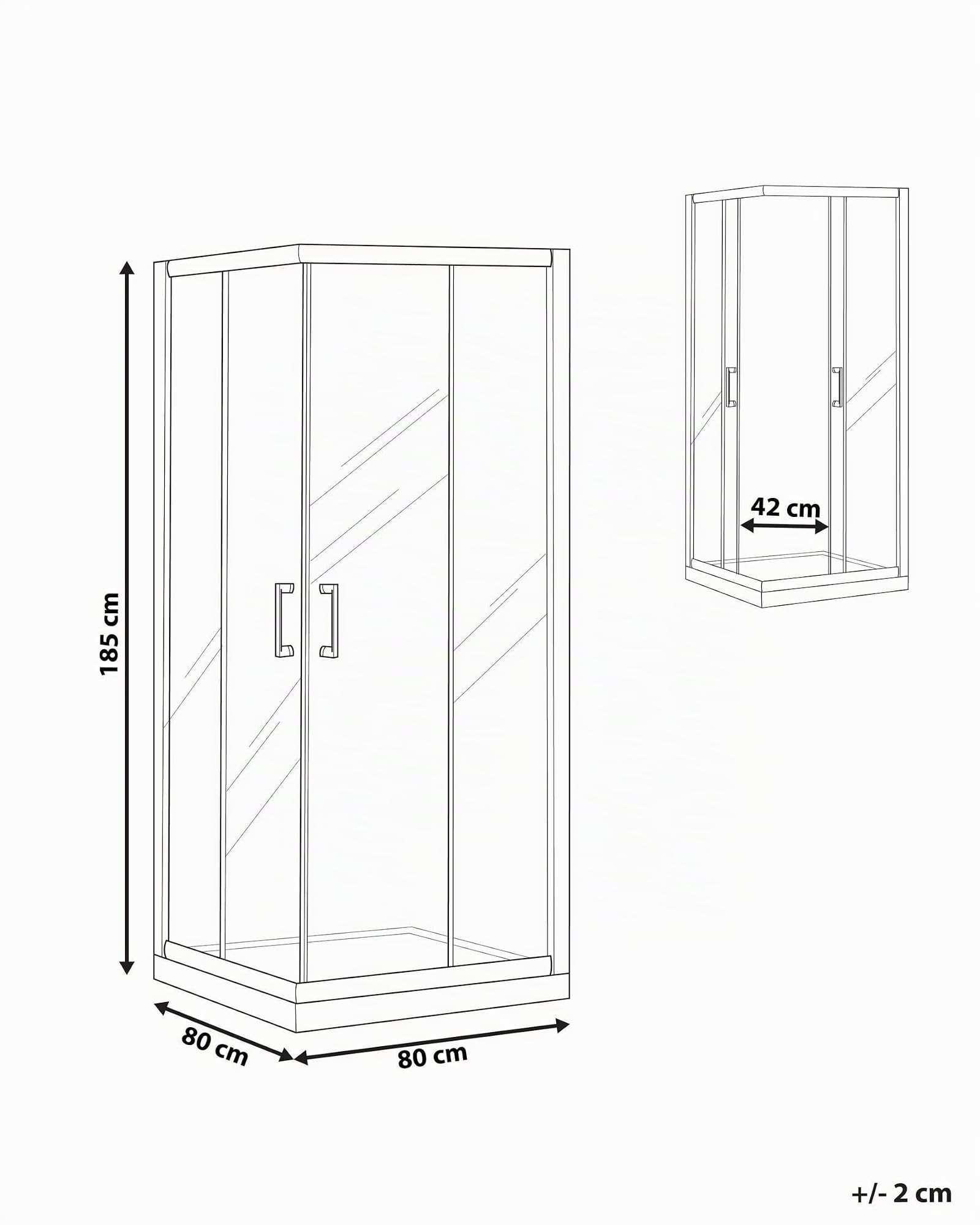 Cabina de ducha vidrio templado puerta doble corredera negro 80 x 80 x 185 cm Tela