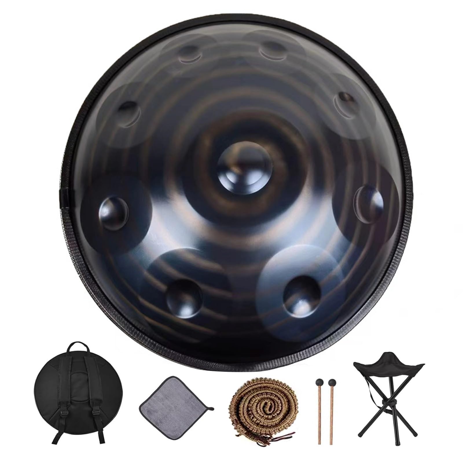 Handpan Drum, 12 Noten D-Moll 432Hz Steel Percussion Instrument with Bag, Drum Sticks, Stand and Cleaning Cloth - 22 Inch