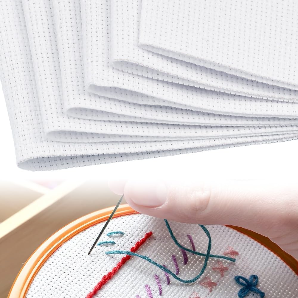 HEKOBAG 6 Pieces 14-Count Reserve Aida Fabric: Large White Cross Stitch Cloth for Embroidery Beginners - Cotton Needlework Textiles & DIY Decor - 45 * 30cm