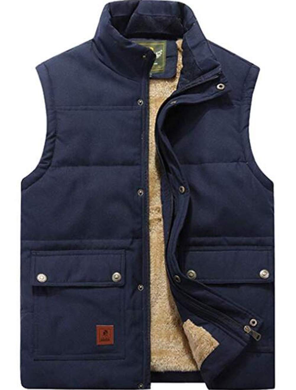 XinYangNi Men's Winter Warm Outdoor Padded Puffer Vest Thick Fleece Lined Sleeveless Jacket