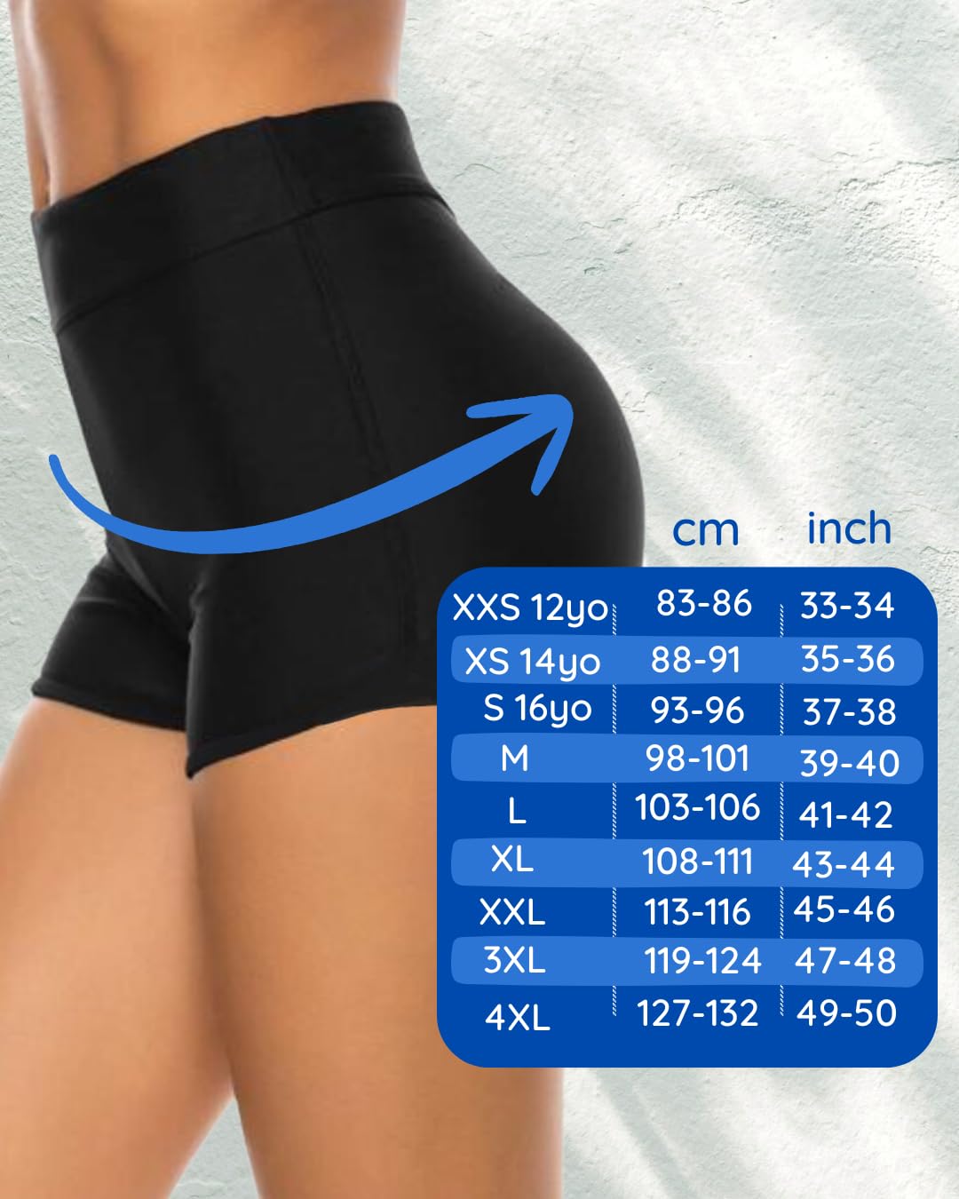 NoBlood - Boxer de Bain Menstruel Taille Haute XXS-XXL, Short Lavable