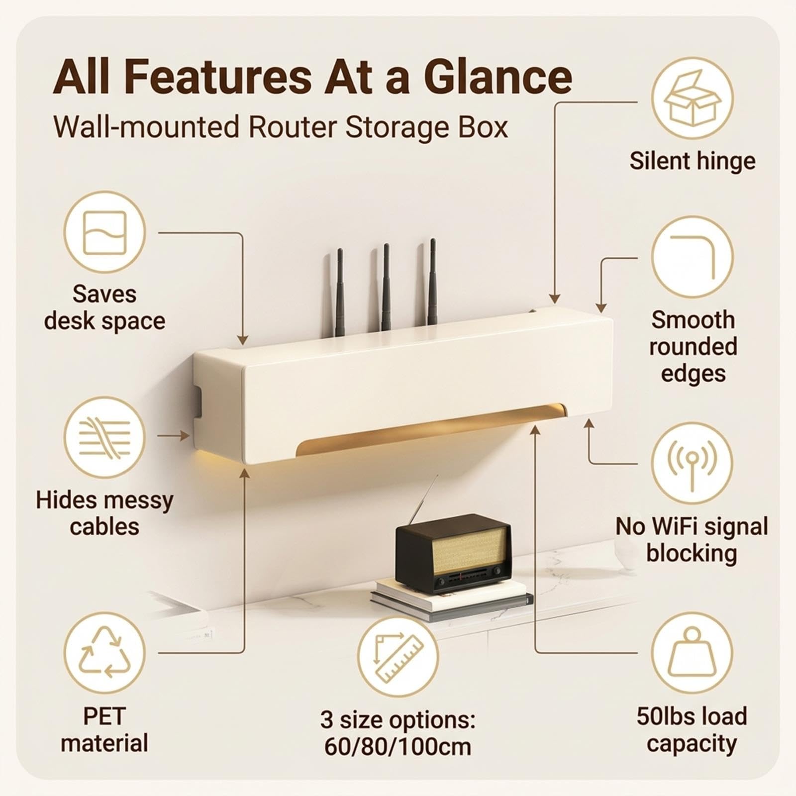 Montaggio a Parete Mobiletto Portaoggetti per Router Wifi,nascondi Router