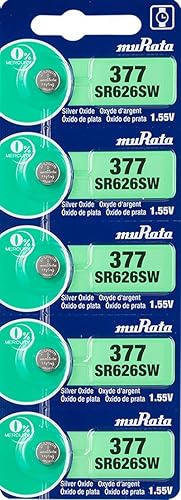 Murata SR - Pilas de reloj de óxido plateado de 1,55 V, bajaaltadoble drenaje (5 baterías) (377 (SR626SW))