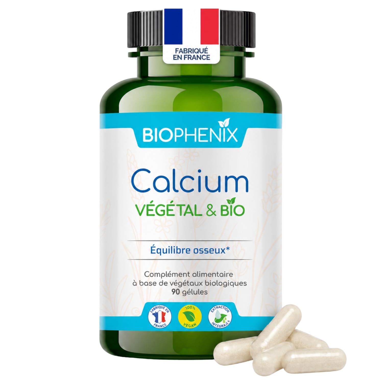 Biophénix - Calcium Bio 90 Gélules - Procédé Exclusif Extraction Intégrale® - Complément Alimentaire 100% Naturel - Equilibre Osseux & Fonction Musculaire - Fabriqué en France - Vegan