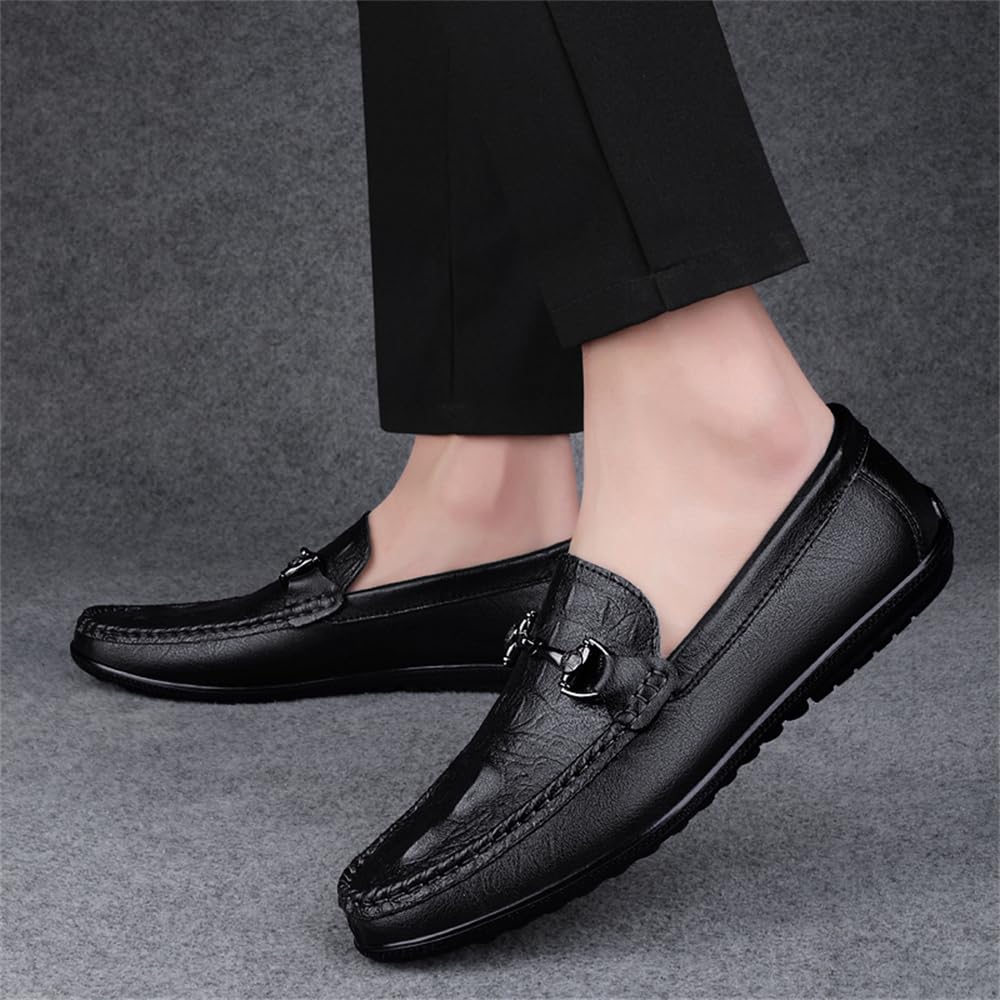 Mocasines de vestir de piel auténtica para hombre, mocasines casuales de moda para uso diario, Black, 38 2/3 EU