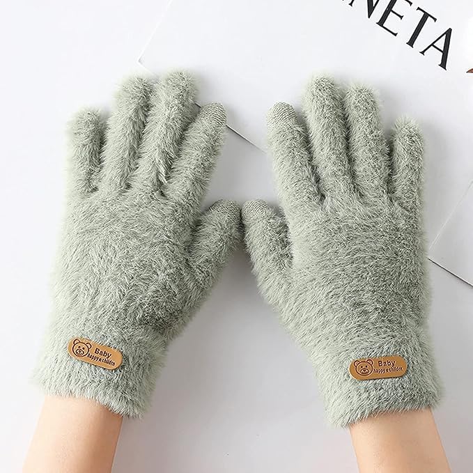 Creature Women's Winter Touchscreen Warm Fleece Furry Elastic Cuff Winter Gloves (GREEN) - Image 3 thumbnail