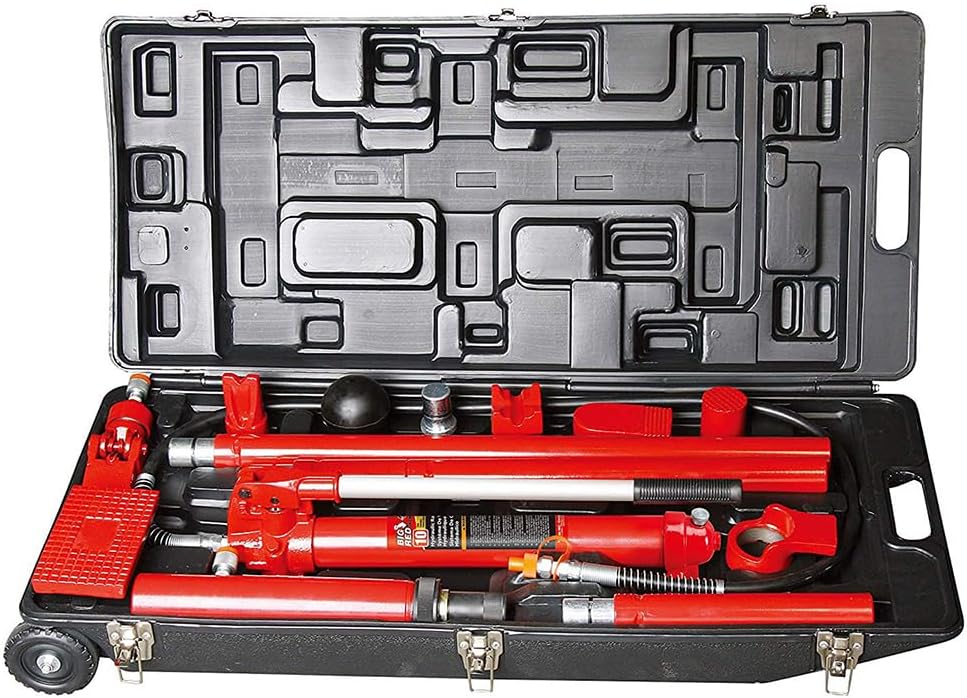 10 Ton (20,000 lb) Capacity Portable Hydraulic Ram: Auto Body Frame Repair Kit with Rolling Blow Mold Carrying Storage Case, 71005L