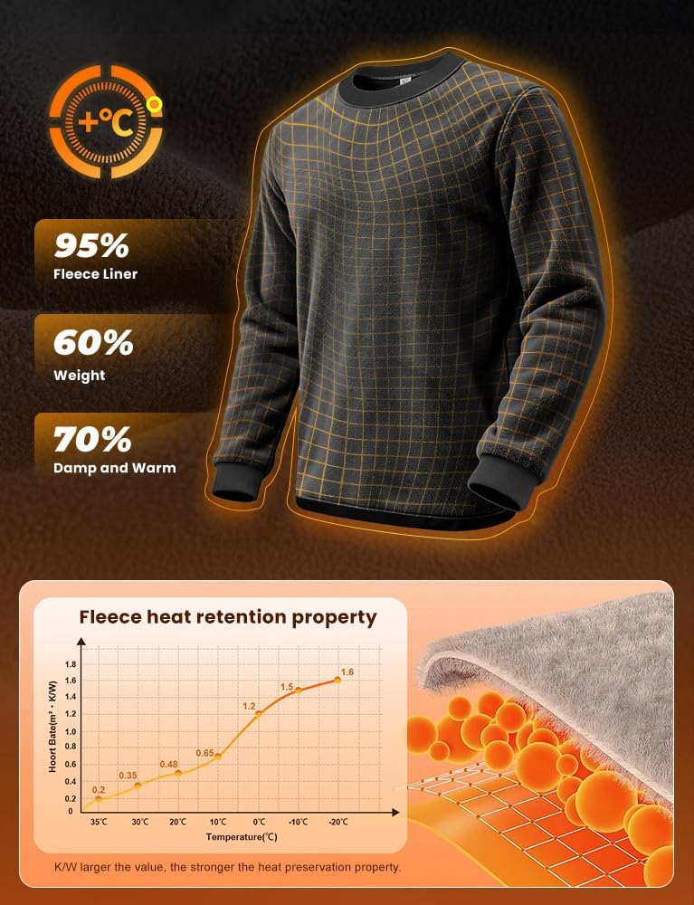 Rahhint Merino Wool Men's Fleece Lined Thermal Long Sleeve Shirt Midweight Sweatshirt Winter Warm Base Layer Loose Fit - Image 4