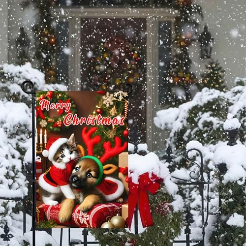 Image of BlissYard Christmas Garden Flag 12x18 Inch Cat Dog Holiday Yard Decor
