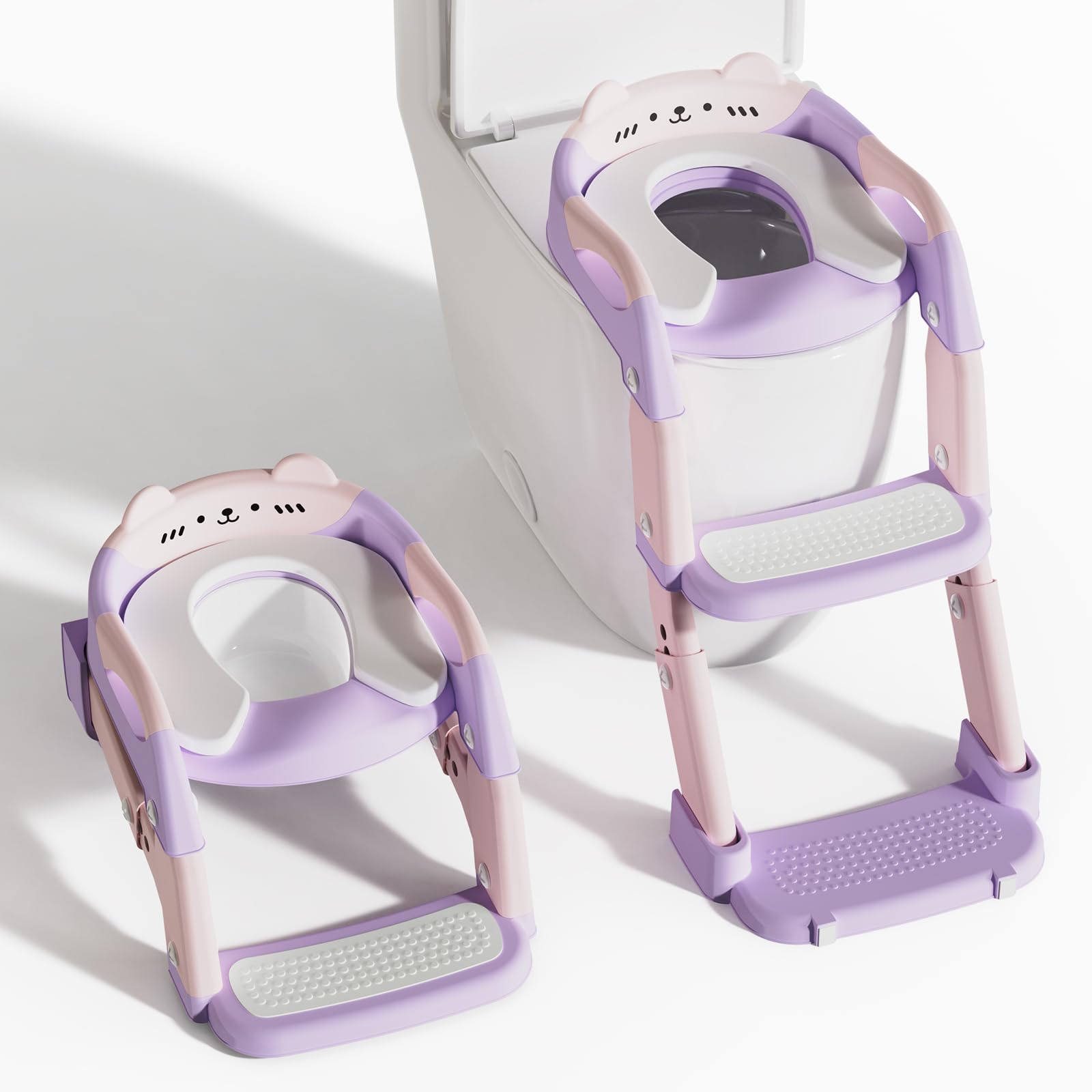 Sweetmirth Men's Pink-Purple Potty Training Toddler Toilet Seat,Upgrade 3 In 1 Steps Stool,Multi-Functional Splash-Proof Guard,Foldable For Kids Boys Girls,Adjustable Toilet Seat Toddler In Bathroom(Pink-Purple)
