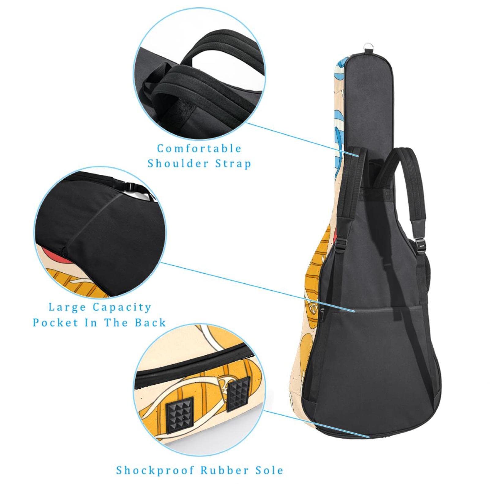 Torba na gitarę akustyczną wodoodporny plecak na gitary gruby miękki wyściełany kapcie plażowe klasyczna obudowa na gitarę, wielobarwny, 42.9x16.9x4.7 in, Organizer do torby