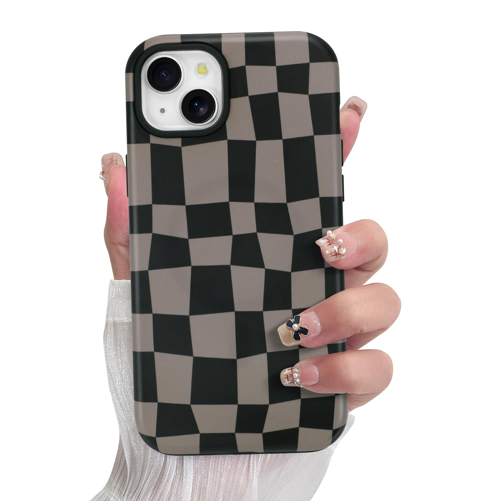 SOKAD Magnetic Checkered Phone Case for iPhone 15, Cute Grids Plaid Checkerboard Pattern Compatible with Magsafe Matte Protective Case Cover with