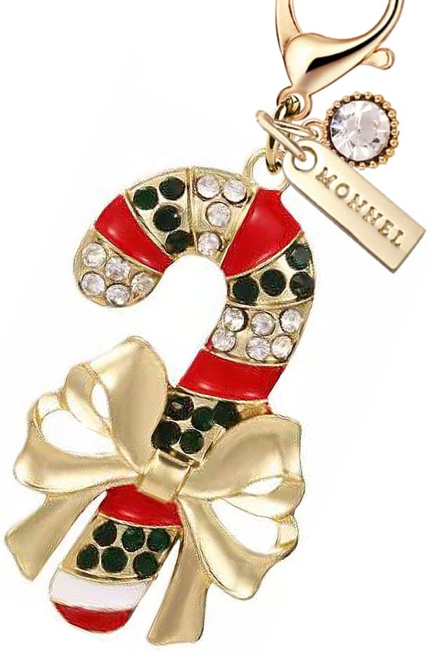 MC710 Big Crystal Christmas Candy with Bow Lobster Clasp Charm for Women with Velvet Bag (Red,1 Piece)