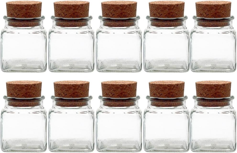 Spice jars set with press corks, 10 pieces, capacity 120 ml, square high-quality glass, glass jar, ideal for salt, pepper, sunflower seeds, pumpkin seeds, candies, cork jars.