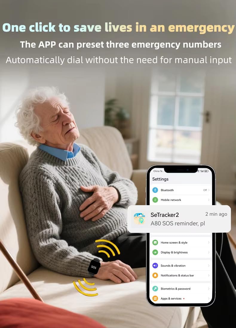 Dispositifs D’Alerte De Chute, Montre Connectée 4g pour Seniors Autonomes avec Sos, Alerte De Chute, Heure Vocale, GPS Et Périmètre De Sécurité, Cadeau pour Parents Et Personnes âgées Black