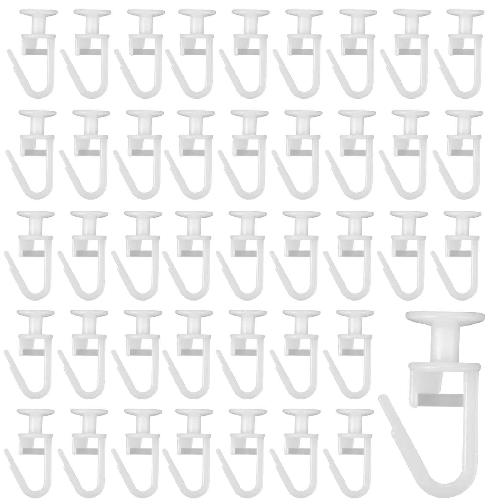Glisseurs Pour Rail De Rideau - Lot De 50 Rouleaux Plastique + 50 Crochets Métal, 23x11 Mm, Blanc