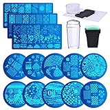 Biutee 13Pcs Flower Forest Image Nail Plates + 2 Stamper Scraper Sets Nail Art Stamping Plates Nail Stamp Plate Nail Art Tools