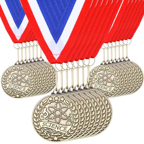 Quelay 100 Pcs 2'' Award Medals Bulk Gold Winner Medals with Neck Ribbons Metal Trophy Award Prize Gift for Tournaments, Competitions, Party, Kids and Adults(Science)