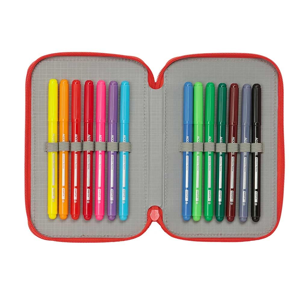 Safta Astuccio triplo Super Mario, 37 pezzi, astuccio scolastico con 3 scomparti e cerniere, include 16 matite colorate, dimensioni 12,5 x 5,5 x 19,5 cm, astuccio scolastico 3 scomparti