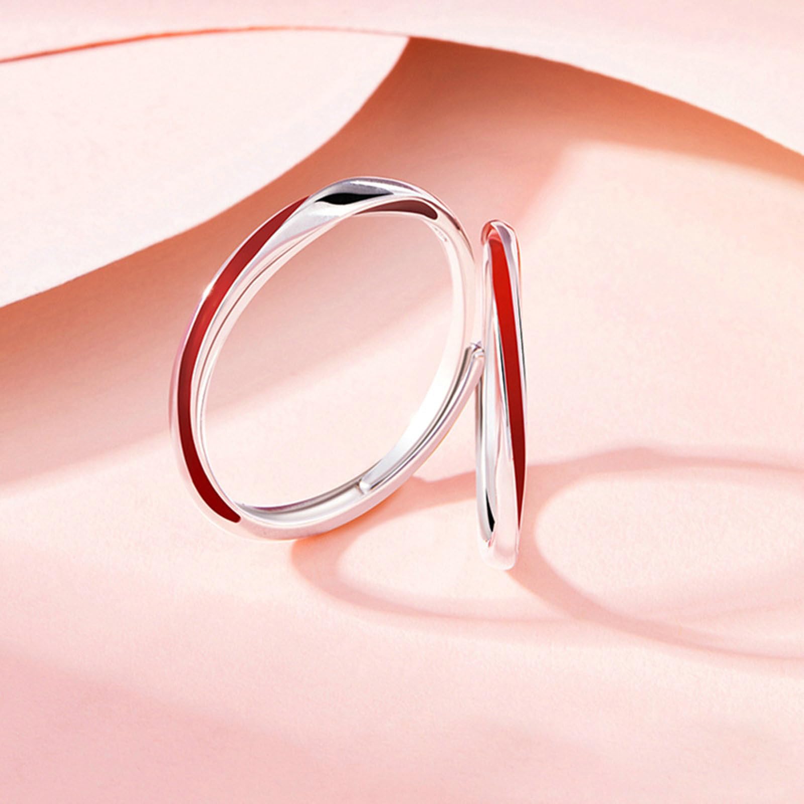 Anello Filo Rosso Coppia, Set Anelli Argento 925 con Linea Rossa Anelli di Fidanzamento Personalizzata Anello Fascia Fidanzamento Regolabile