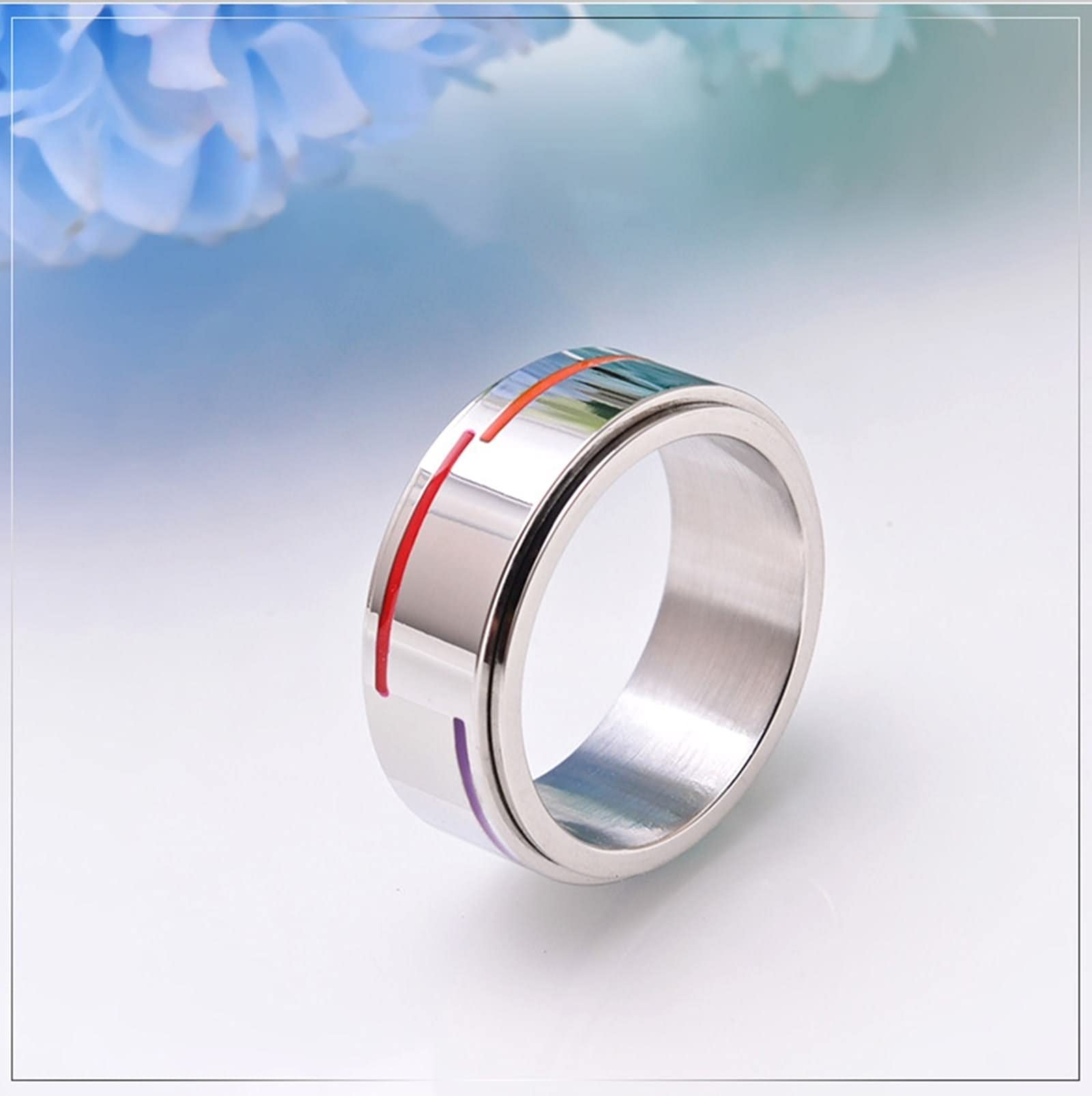 AmDxD Alianza para boda, plata, acero inoxidable, anillo de compromiso, arco iris, color plateado, W59 & M61.5, Acero inoxidable, Sin piedras preciosas,