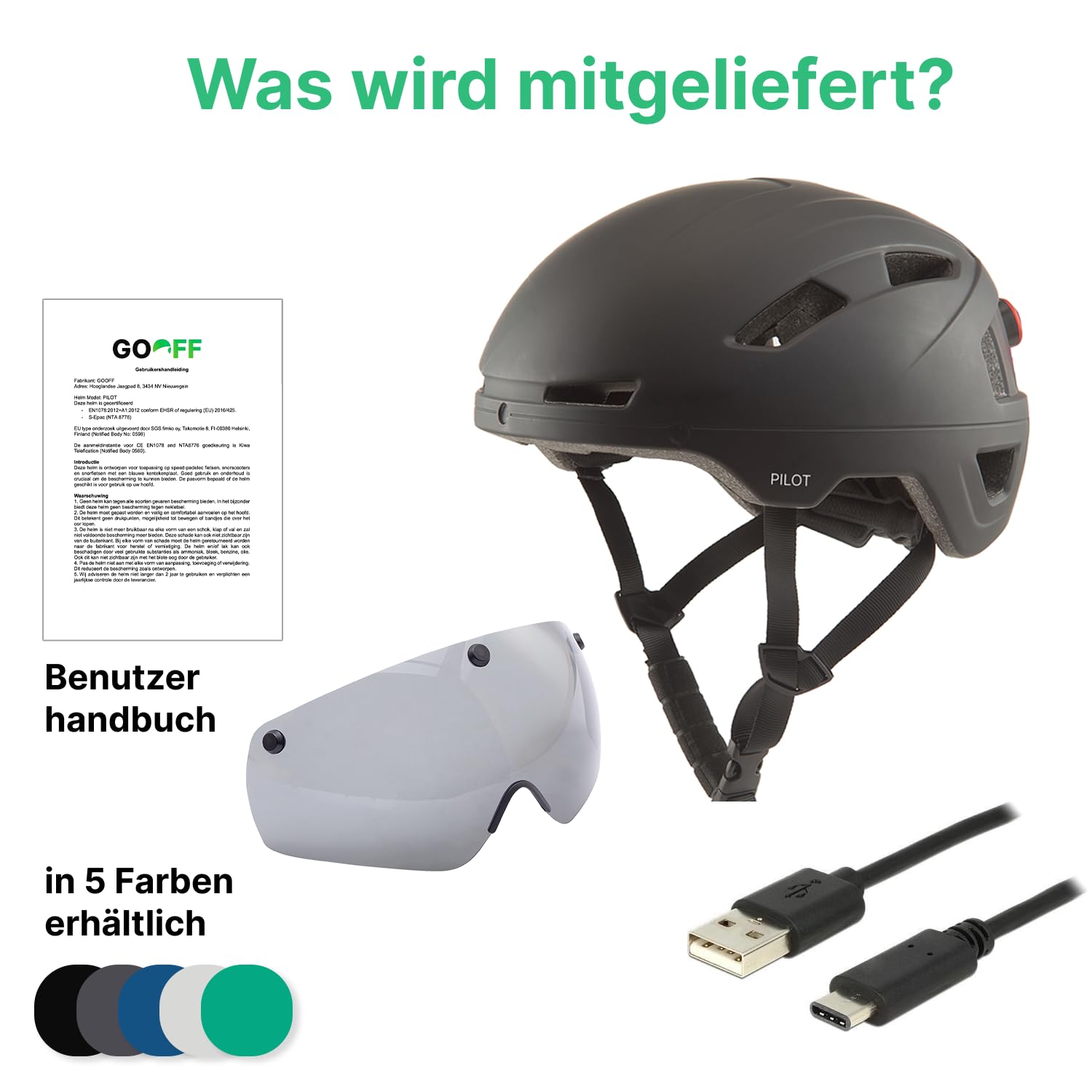 GOOFF® Pilot 3 w 1 speed pedelec kask ze zdejmowanym wizjerem, szary matowy, lekki, certyfikowany przez NTA, odpowiedni do motoroweru i skutera, dla mężczyzn i kobiet