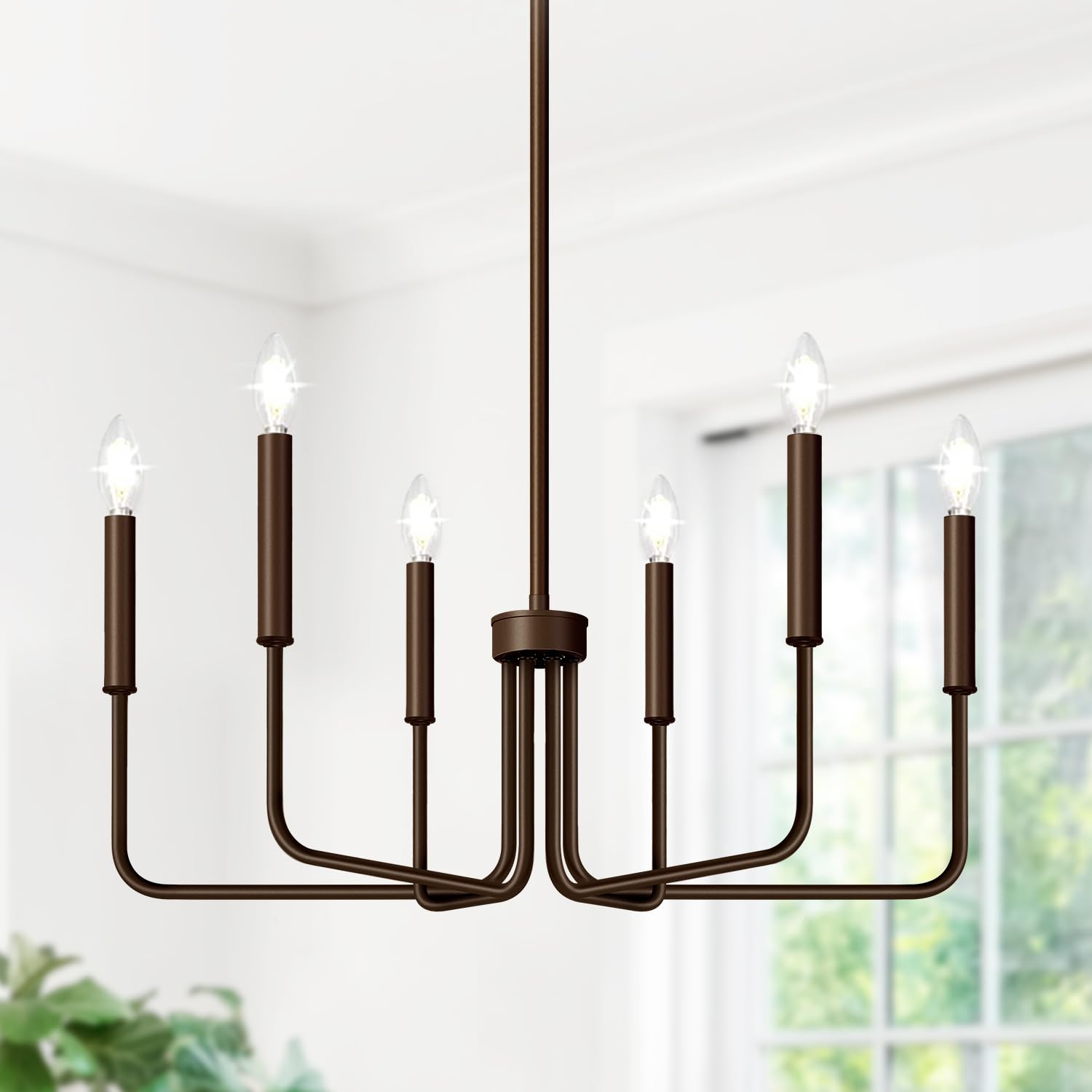 Photo 1 of 6-Light Farmhouse Chandelier for Dining Room Lighting Fixtures Hanging, Oil-Rubbed Bronze Dining Light Fixtures Industrial Chandelier for Bedroom, Foyer, Hall, Kitchen, Living Room and Entryway Oil-Rubbed Bronze(No assembly light fixture)
