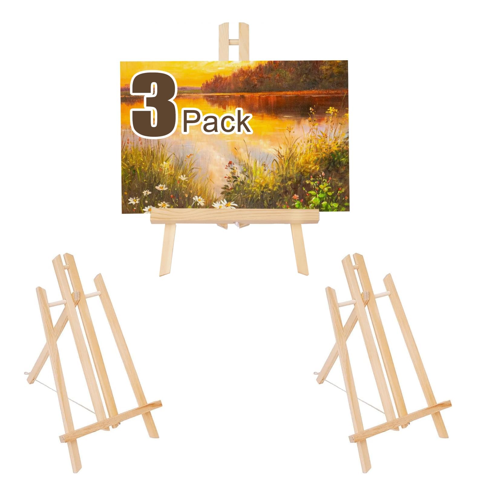 3PCS Small Wooden Easel, Adjustable Tabletop Art Display Easel Stand for Displaying Canvas Paintings