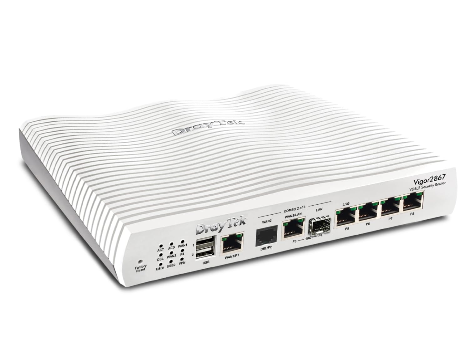 Draytek Vigor 2867 Router Cablato 10 Gigabit Ethernet, Gigabit Ethernet, 2.5 Gigabit Ethernet Bianco (draytek V2867-K MultI-Gig Vdsl Fttp Rout) | Filaire, pare-feu, VPN