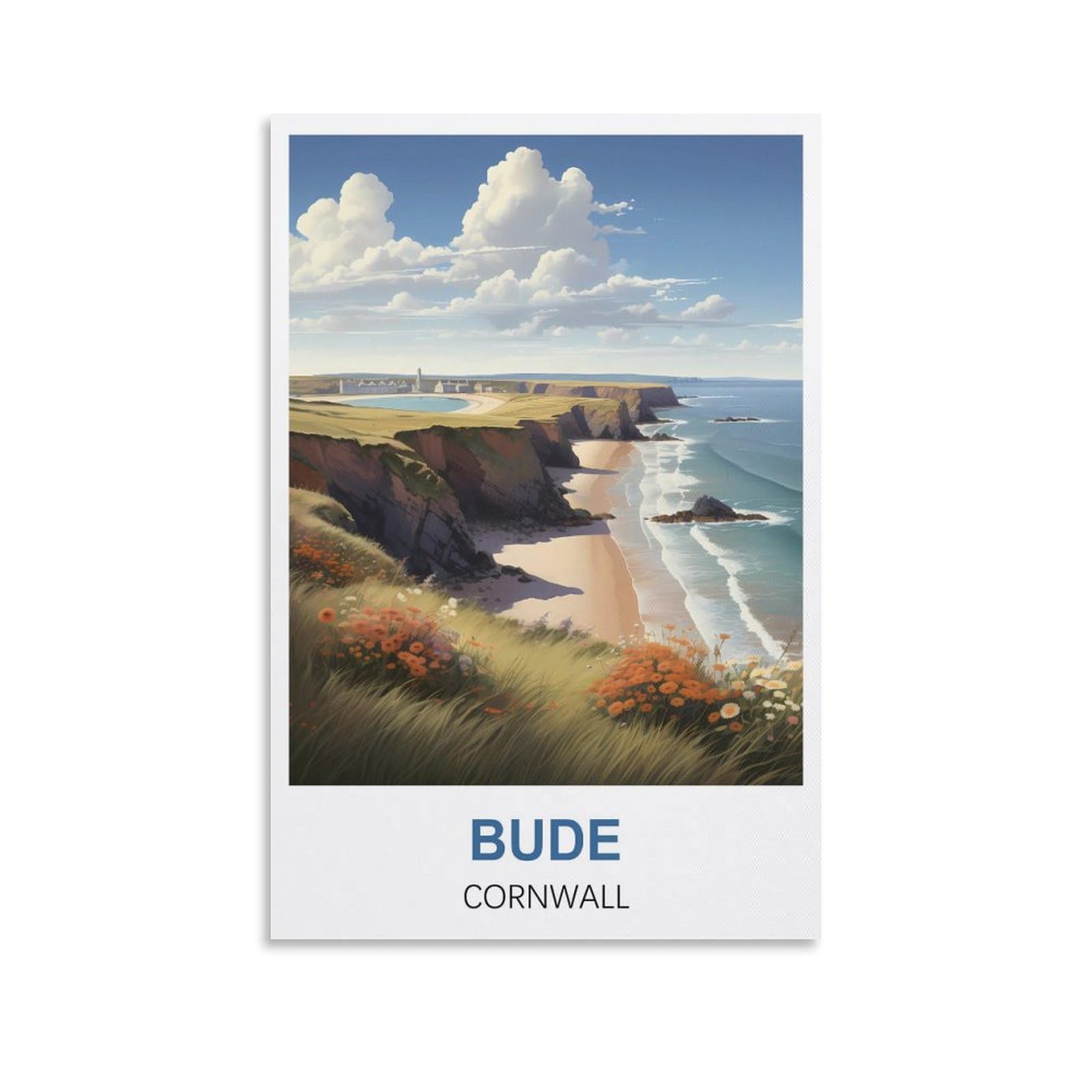 Hnrojico Unframe-Style Bude Cornwall Vintage Travel Poster 08X12inch(20X30cm) Canvas Wall Art Poster Prints, Bedroom Living Room Decoration Painting