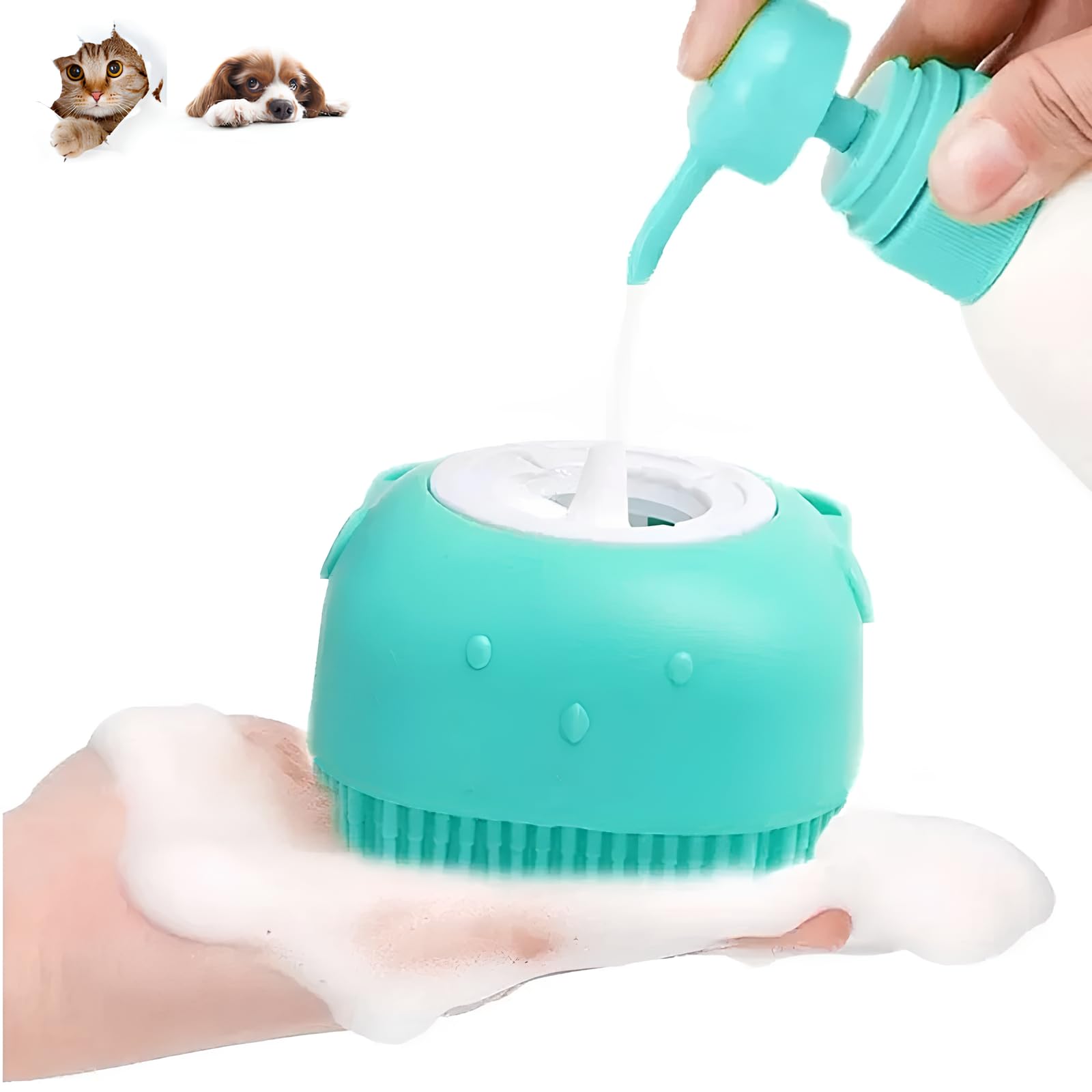 Pet Grooming Bath Massage Brush: Shampoo Dispenser & Massage Silicone Scrubber for Dogs, Cats, & Puppies - Gentle on Skin, Deep Cleaning for a Shiny Coat-Suitable for Long and Short-Haired Dogs & Cats