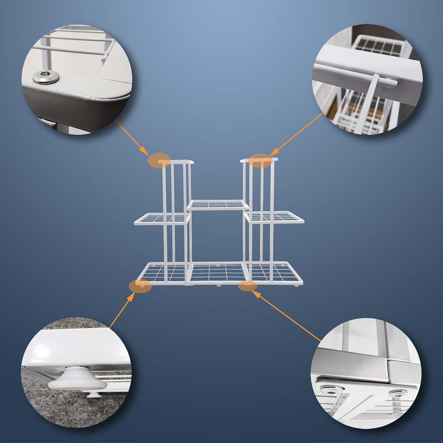 MTB Garden 3 Tier 8 Potted Metal Large Plant Stand for Indoor Outdoor Flower Pot Display Planter Shelf, White