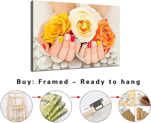 Miniatura 2 de Lienzo impreso con pintura de uñas, arte de pared, salón de belleza, concepto de belleza de uñas, decoración de pared, spa de manos y rosas, pintura