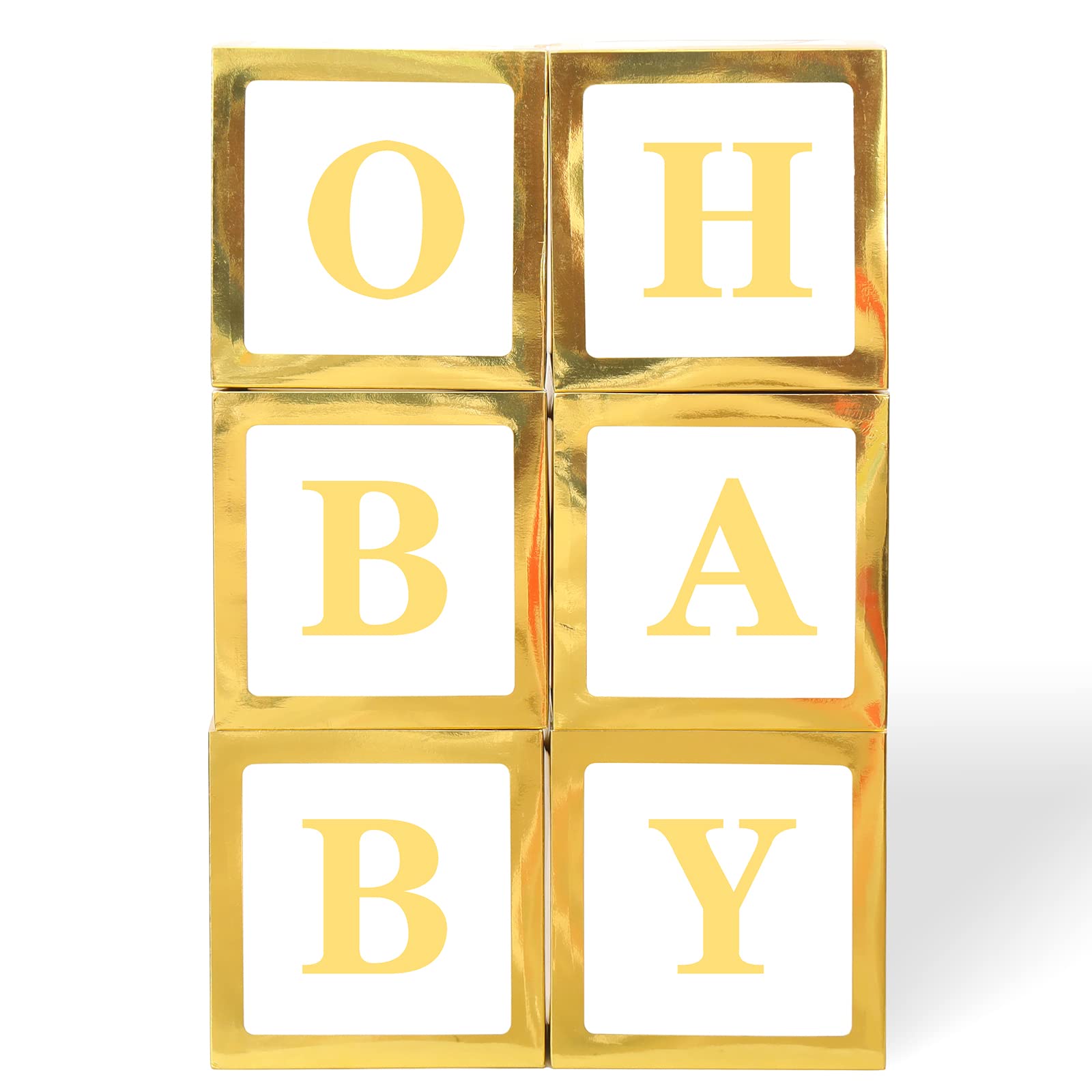 Balloon Box Decorations | 52 Letters (2-Sets of A-Z) for Custom NAME, Birthday Party, Baby Shower Decor, Gender Reveal Decorative Blocks (Gold 6 Boxes and 52 Letter)