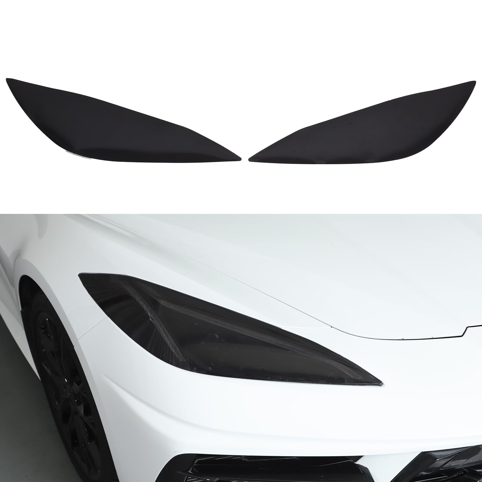 Headlight Vinyl Overlay Tinted Cover Trim for C8 Corvette Stingray Z06 2020-2025, Front Light Dark Smoke Wrap Cover Vinyl Decals Exterior Accessories