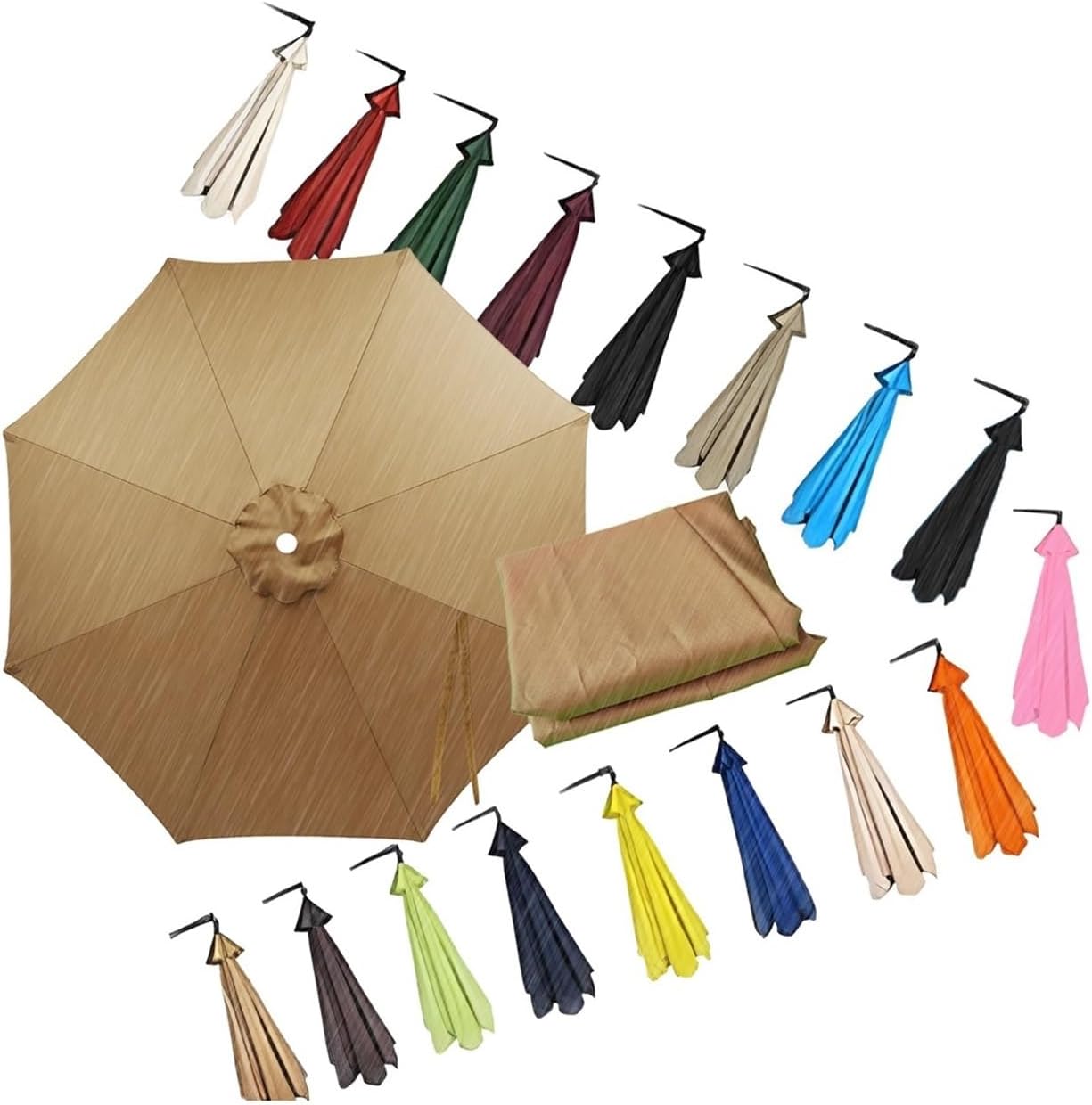 Replacement Umbrella Canopy 6.5-11.5ft, Patio Umbrella Replacement Canopy Only for 6/8 Ribs, Outdoor Table Market Yard Umbrella Replacement Top Cover