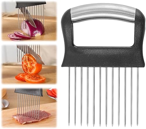 Miniatura 9 de Soporte de cebolla para rebanar, soporte de rodajas de cebolla de acero inoxidable actualizado 2024 cortador de verduras cortador de verduras,