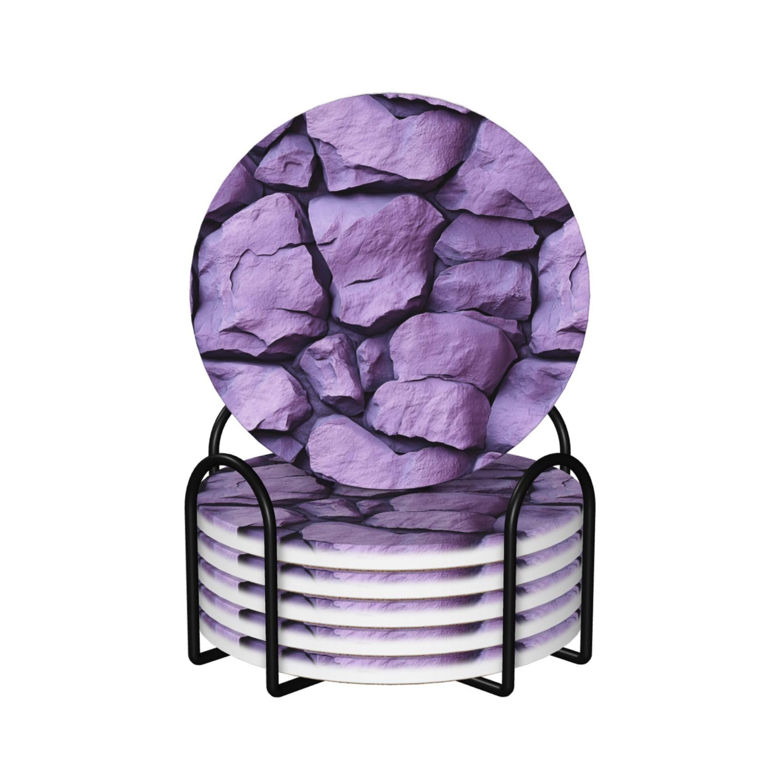Simple Soft Stone Texture Ceramic Coasters with Holder 6ps