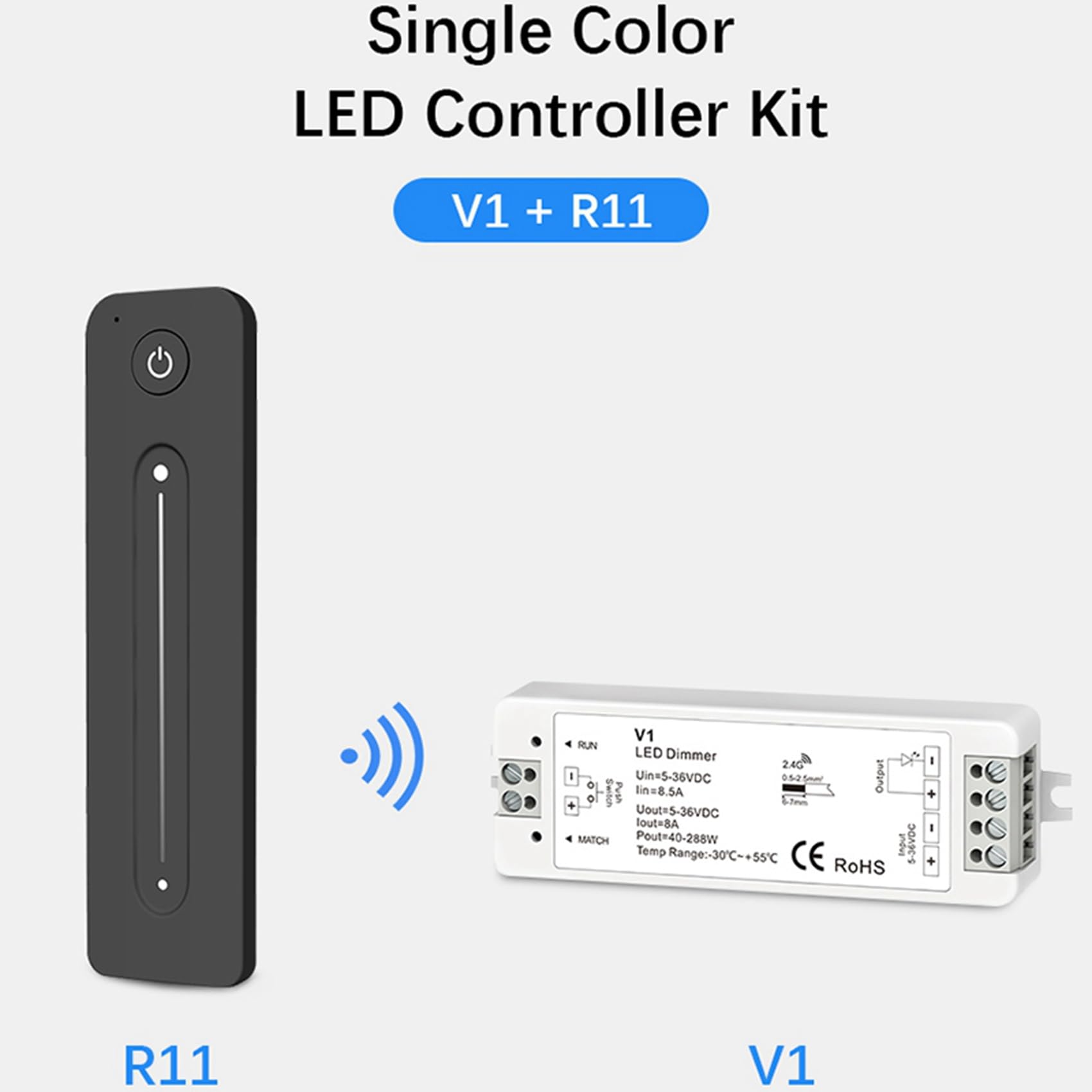 5X LED Dimmer 12V 5V 24V 36V 8A PWM Drahtloser RF Schalter mit 2,4G Helligkeits Anpassung Fernbedienung für LED Einfarb Streifen