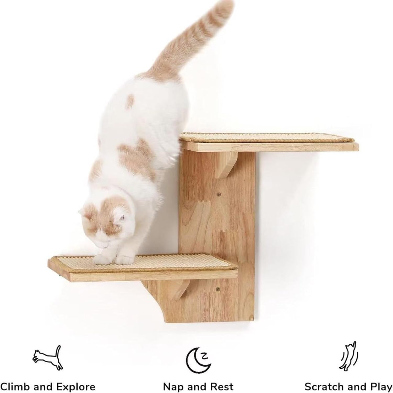 Wall Mounted Cats Perches Double Layer Wooden Furniture for Modern Homes Encourages Natural Behavior Small Space Cats Furniture